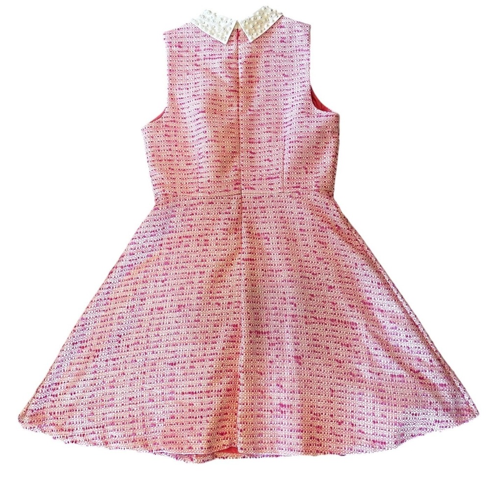 CeCe Pink Tweed Sleeveless Fit and Flare Dress Pearl Embellished Collar Size 4 - Picture 3 of 5